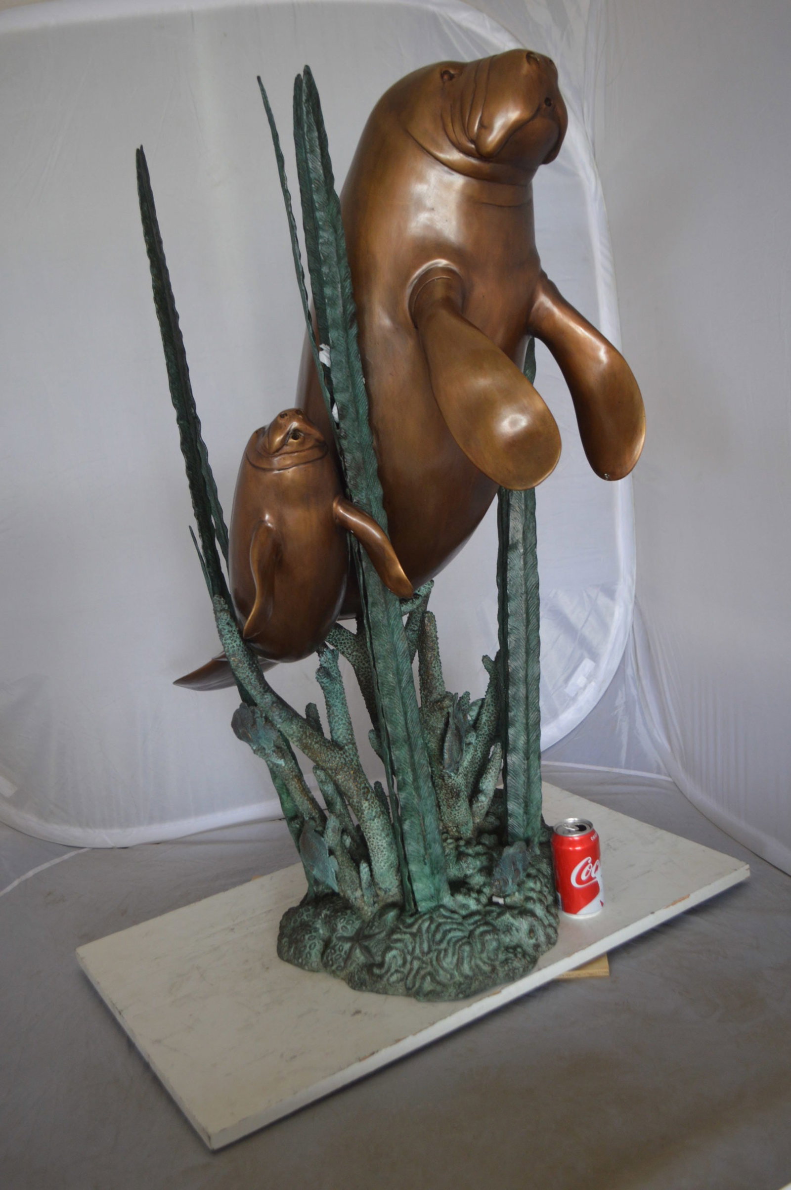 Two Large Manatees swimming Bronze Fountain Statue - Size: 23"L x 42"W x 42"H. - 4