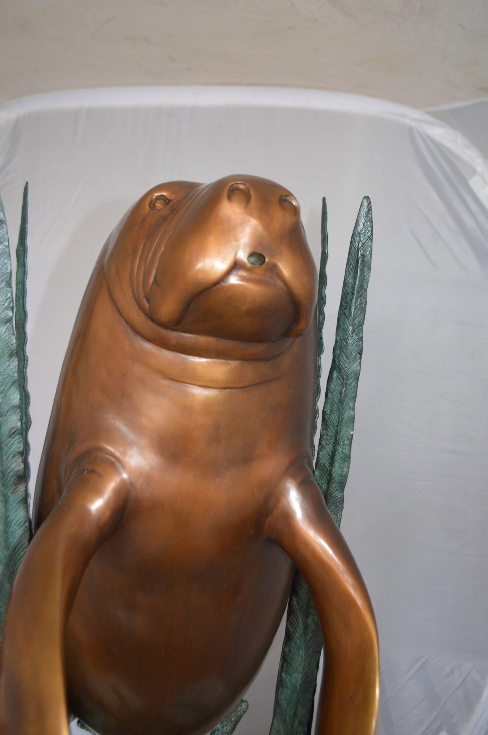 Two Large Manatees swimming Bronze Fountain Statue - Size: 23"L x 42"W x 42"H. - 5