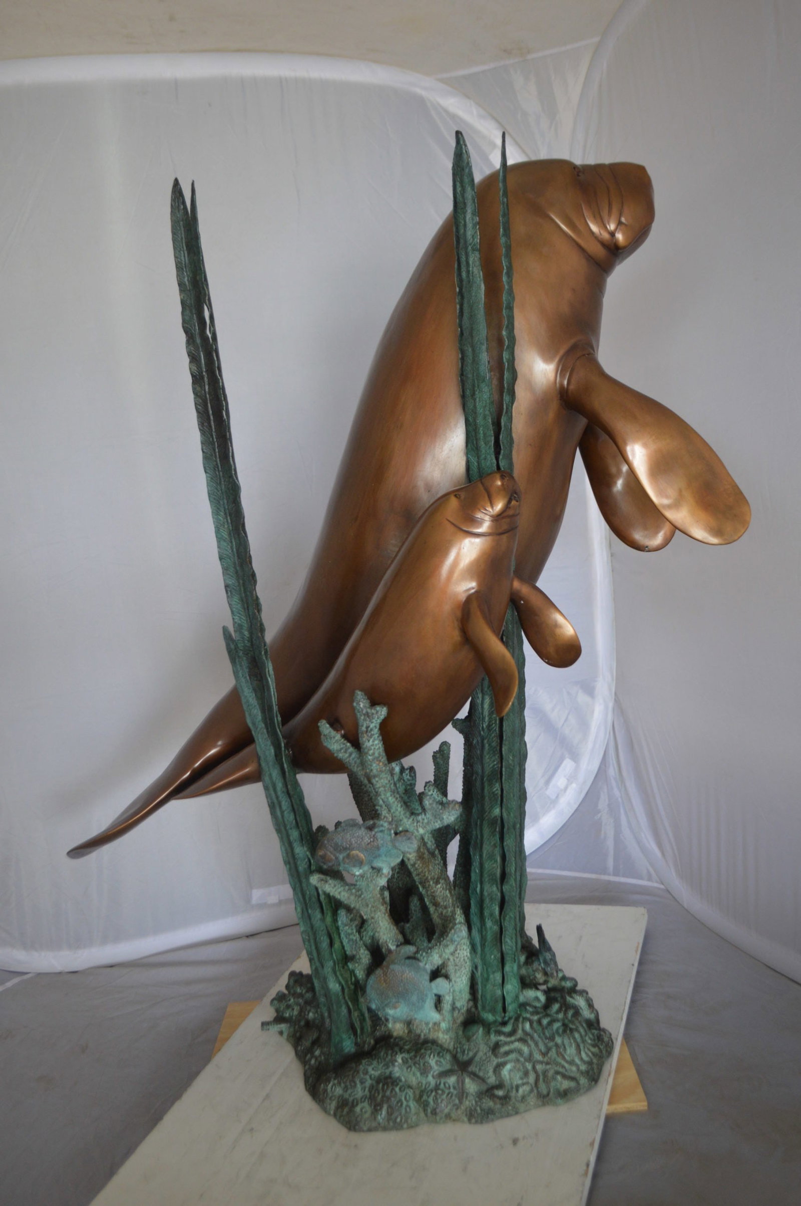 Two Large Manatees swimming Bronze Fountain Statue - Size: 23"L x 42"W x 42"H. - 6