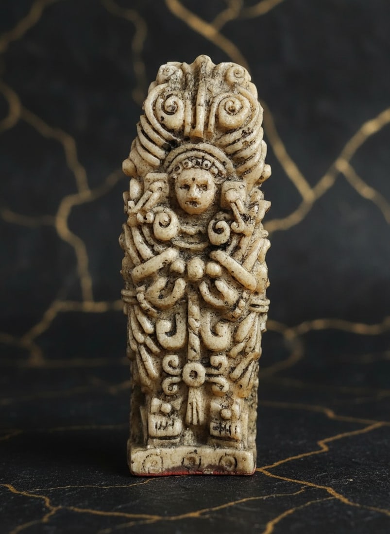 Ancient Mayan Style Stela Figurine Off-White Stone Deity Idol Sculpture - 5