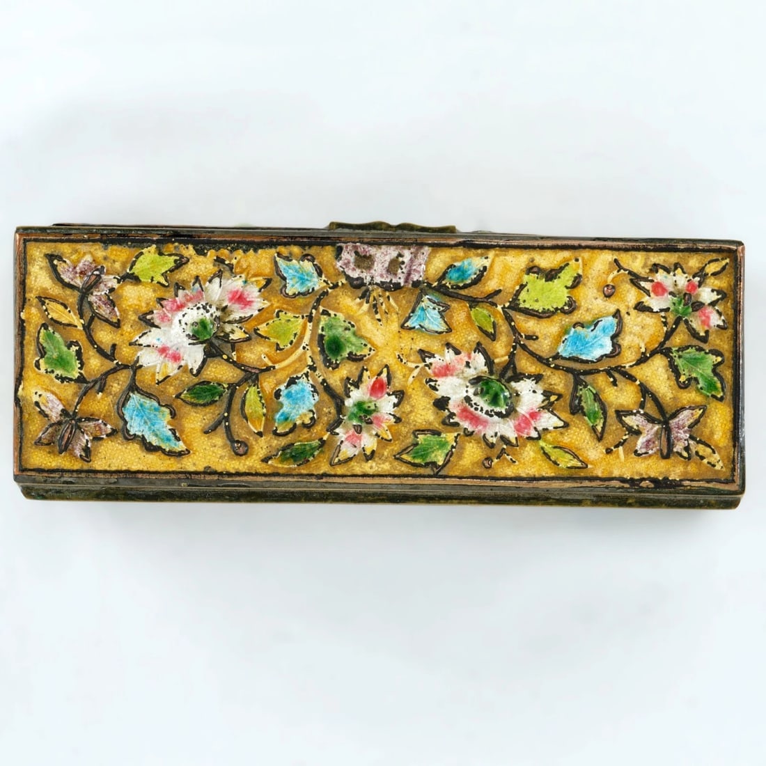 Chinese Enameled Brass Stamp Box Circa 1920 - 3
