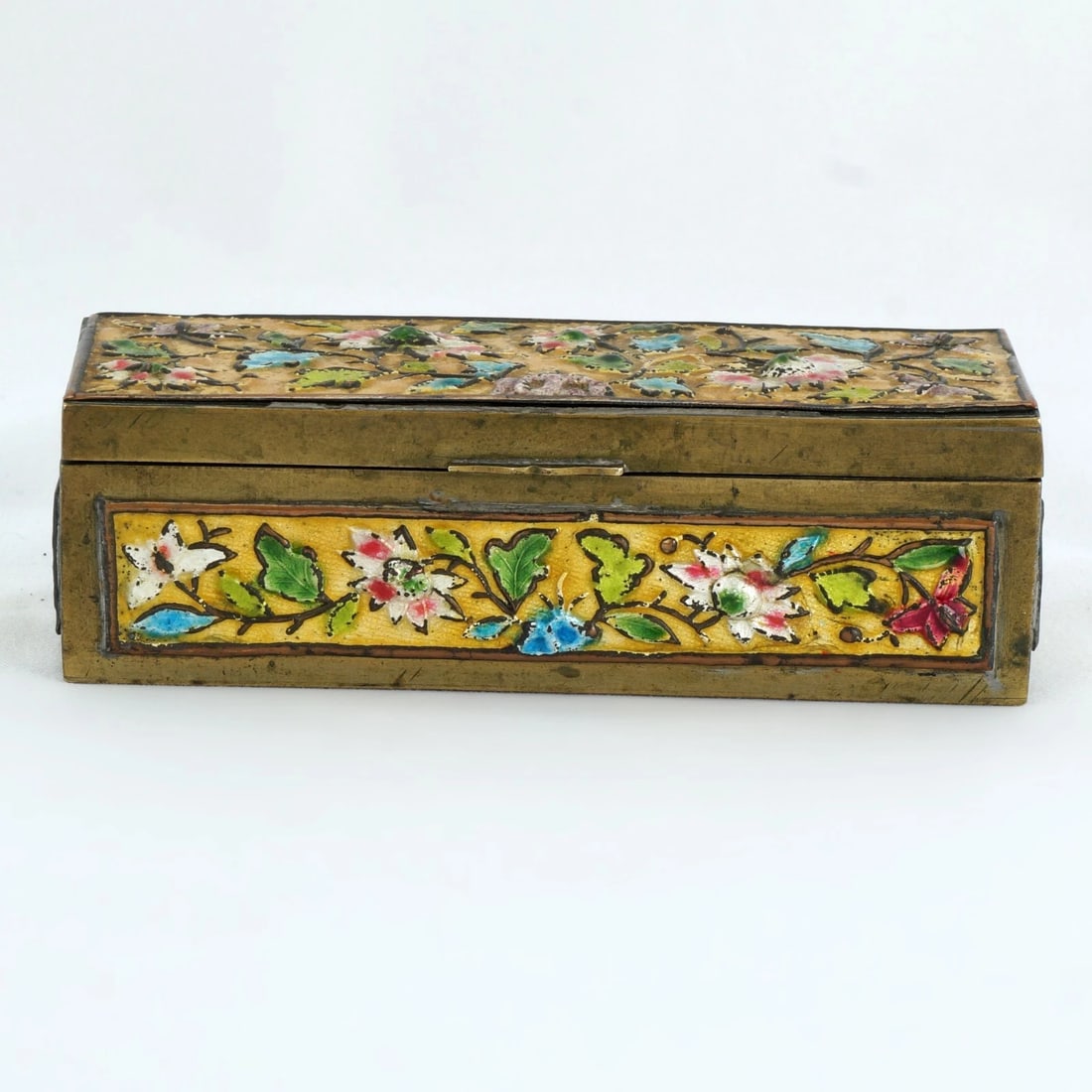 Chinese Enameled Brass Stamp Box Circa 1920 - 6