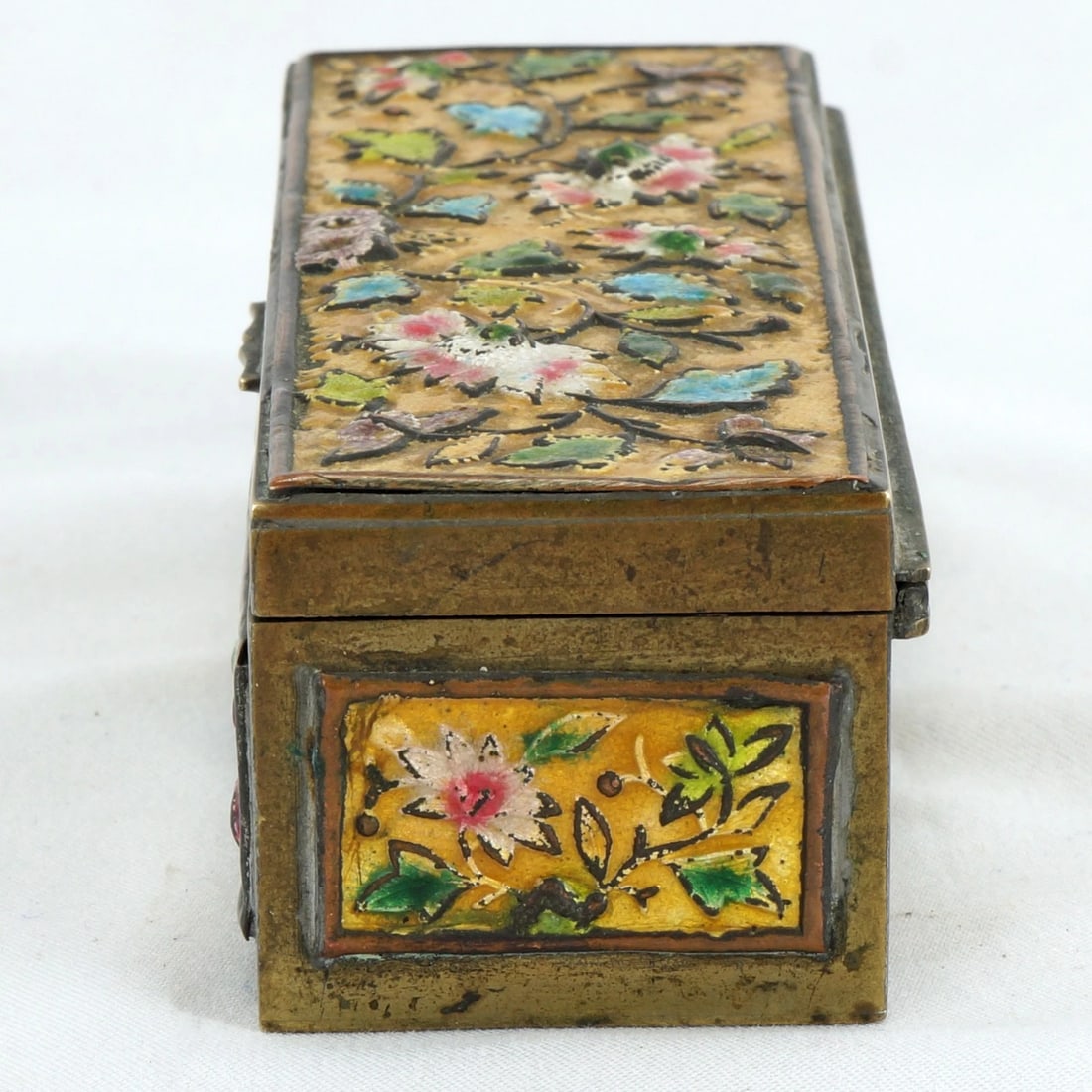 Chinese Enameled Brass Stamp Box Circa 1920 - 7