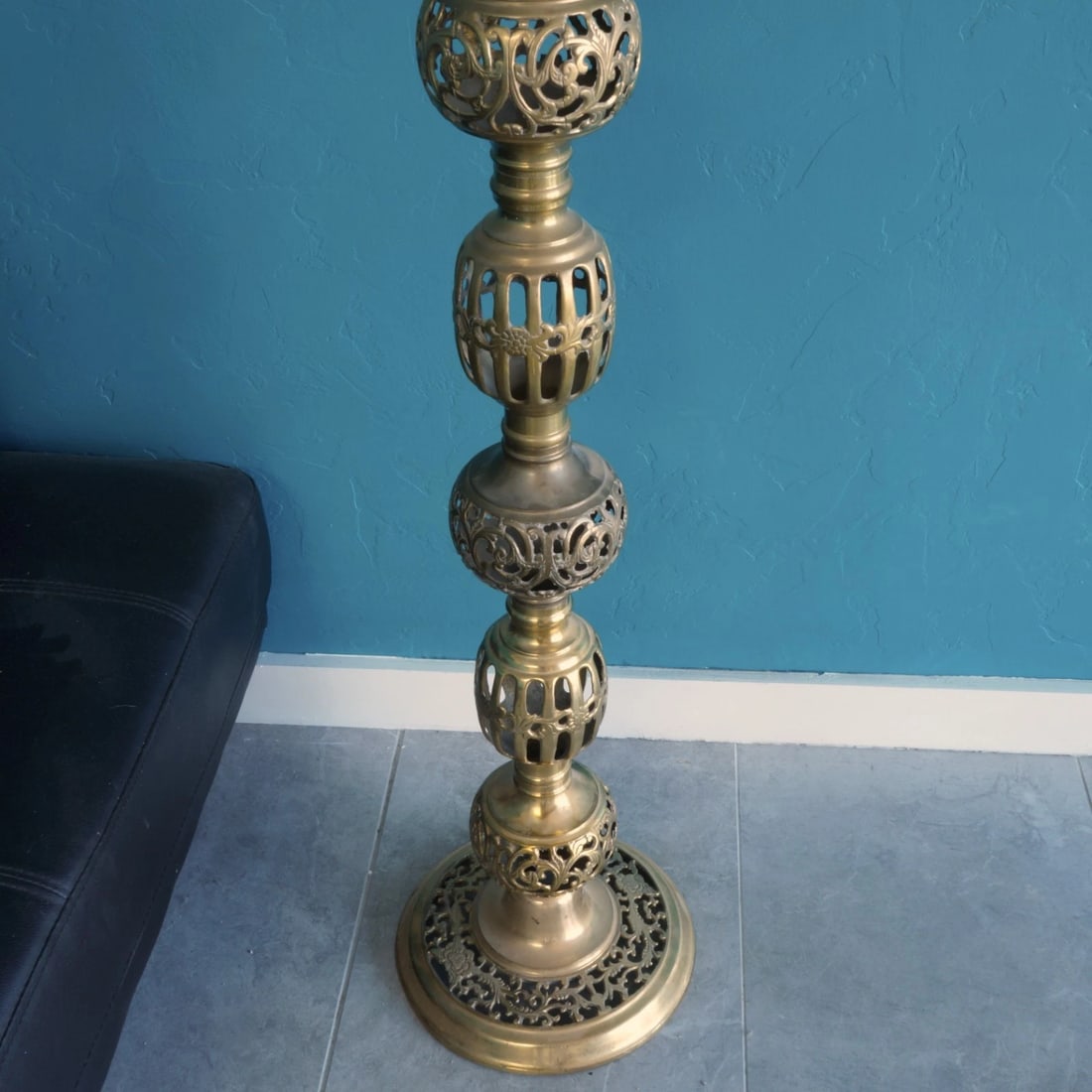 Three Indian Brass Floor Candle Pillars/Stands - 3