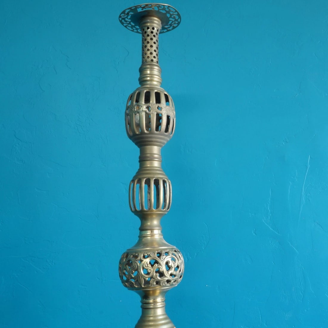 Three Indian Brass Floor Candle Pillars/Stands - 4
