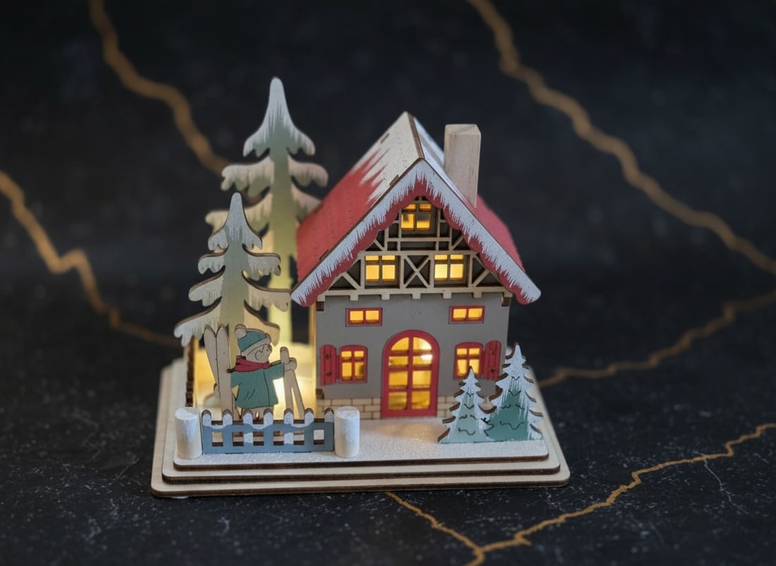 Lighted Alpine Wooden Holiday Cottage LED Winter Scene Christmas Decor New - 3