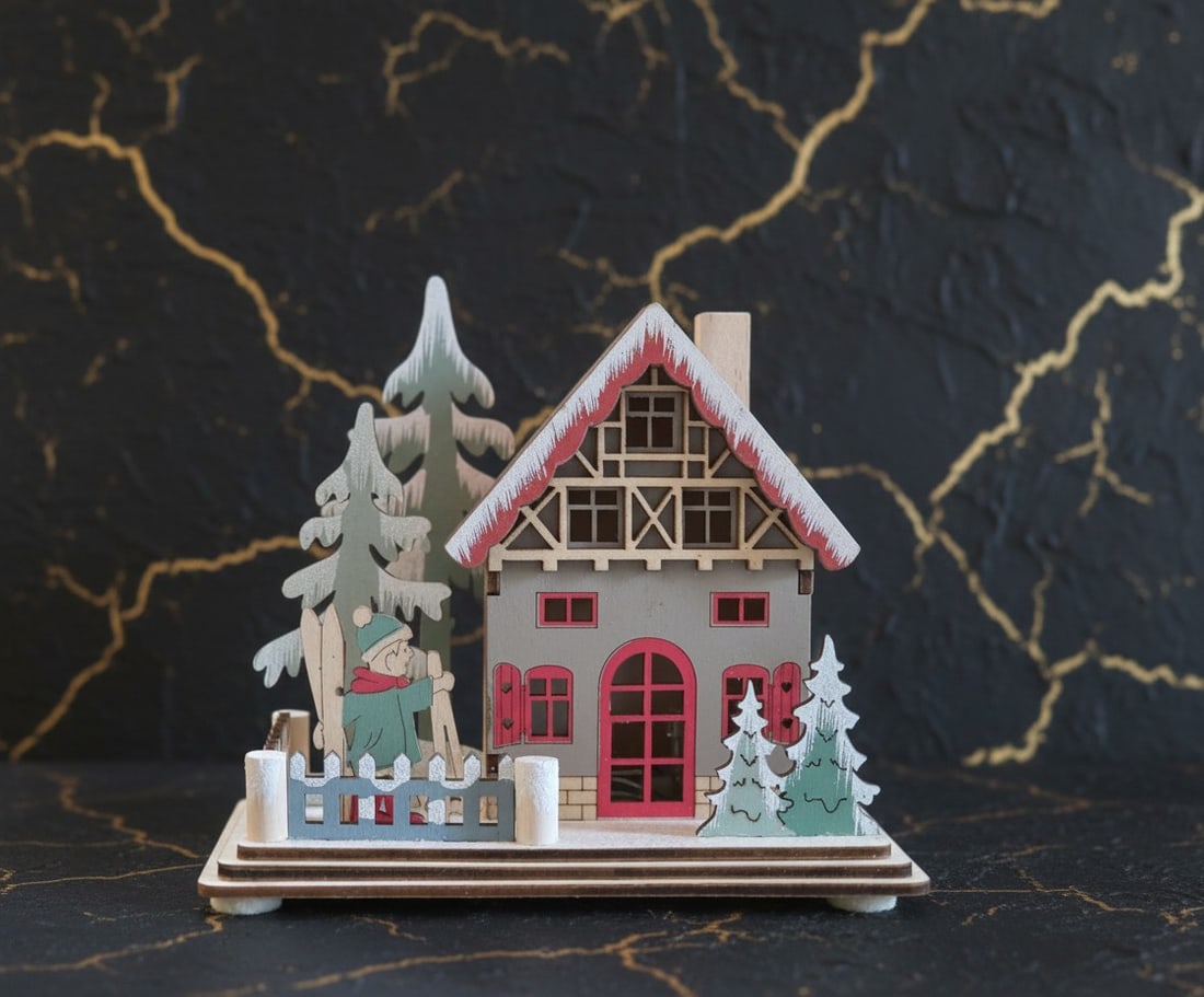 Lighted Alpine Wooden Holiday Cottage LED Winter Scene Christmas Decor New - 4
