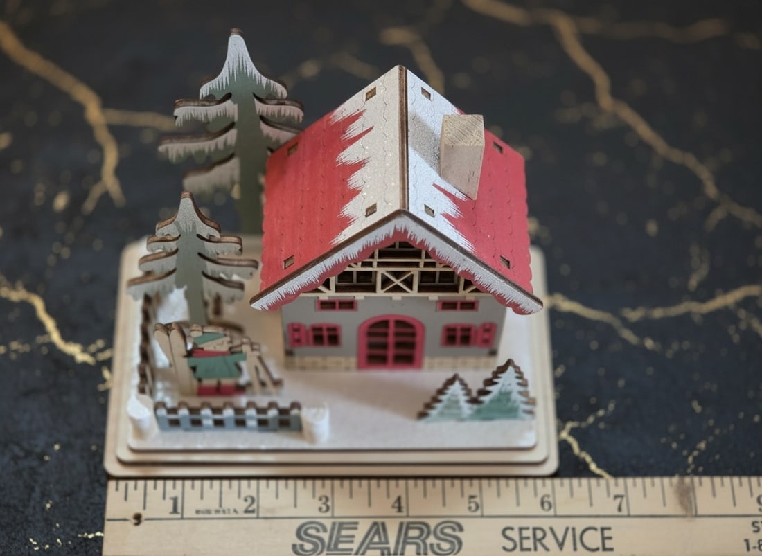 Lighted Alpine Wooden Holiday Cottage LED Winter Scene Christmas Decor New - 6