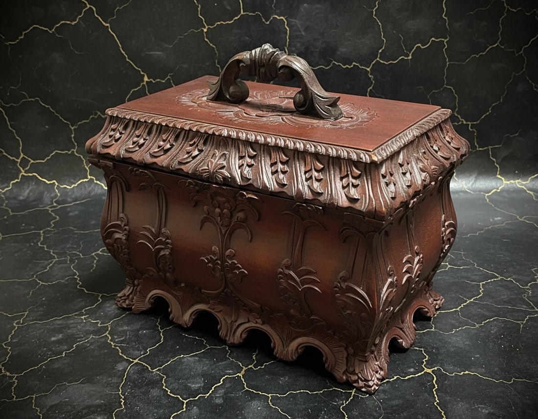 Ornate Wooden Victorian Style Tea Storage Box Antique Look Excellent Shape - 2