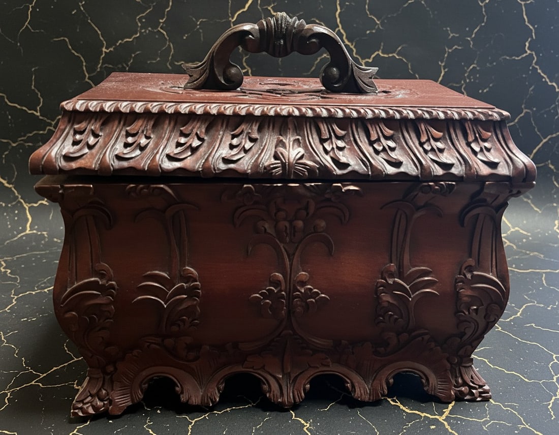 Ornate Wooden Victorian Style Tea Storage Box Antique Look Excellent Shape - 3