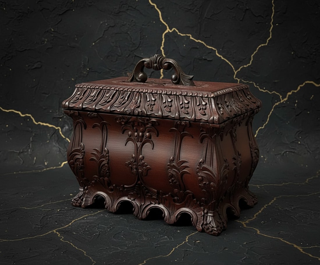 Ornate Wooden Victorian Style Tea Storage Box Antique Look Excellent Shape - 6