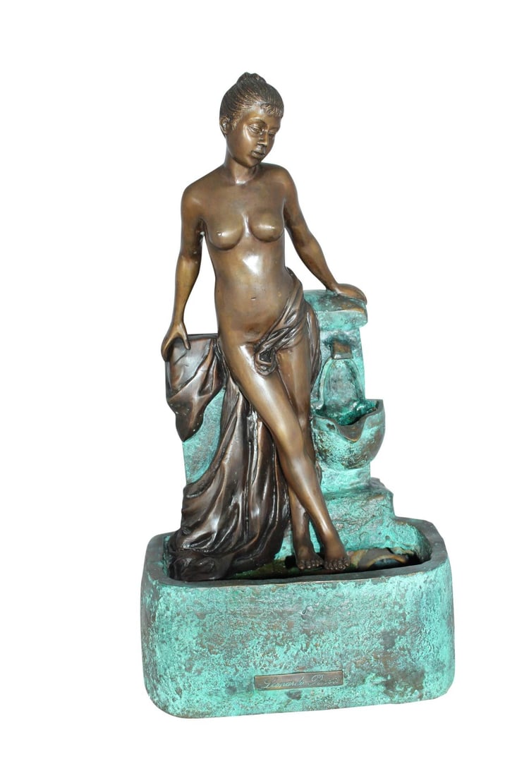 Lady on Wall fountain Bronze Statue Art Nude - Size: 12"L x 9"W x 21"H.: Title:Lady on Wall fountain Bronze Statue Art Nude - Size: 12"L x 9"W x 21"H. Description:Sculpted beautiful naked Female standing over a water fountain bronze Sculpture. This sculpture is a finely