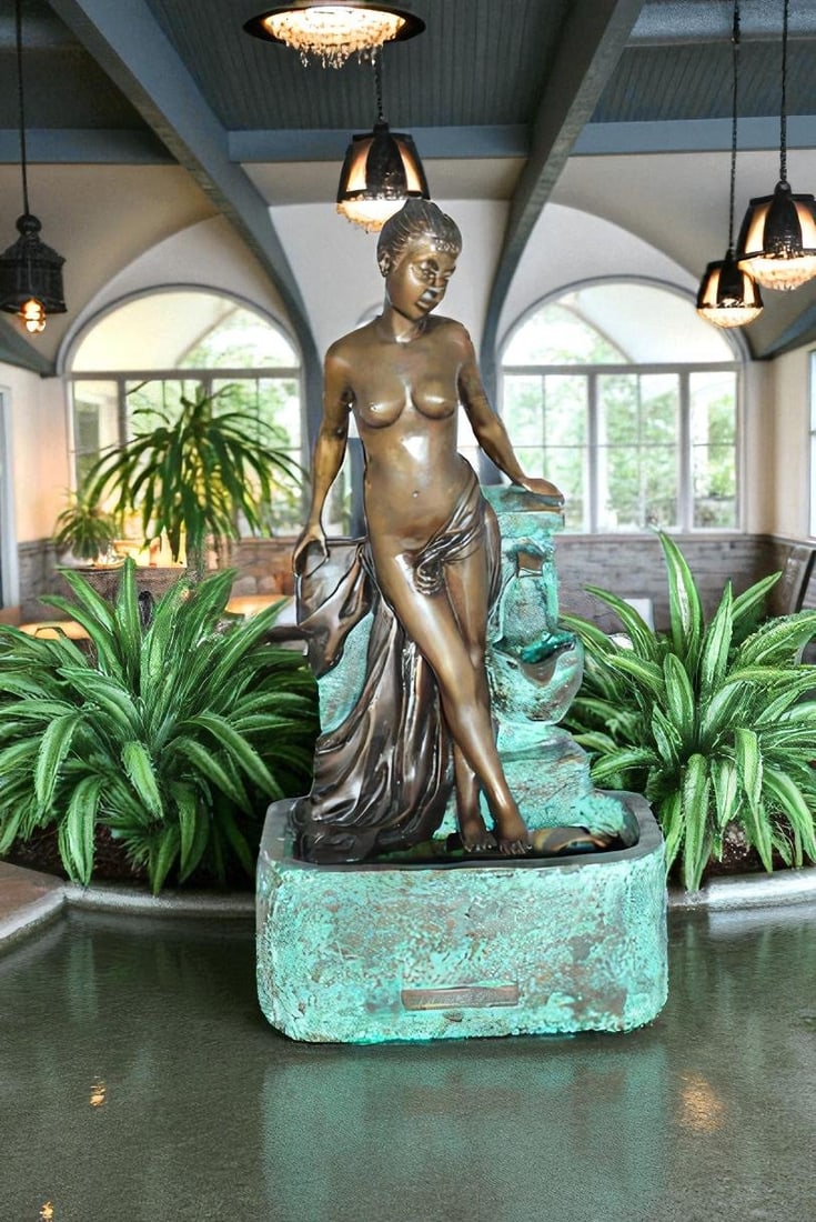 Lady on Wall fountain Bronze Statue Art Nude - Size: 12"L x 9"W x 21"H. - 2