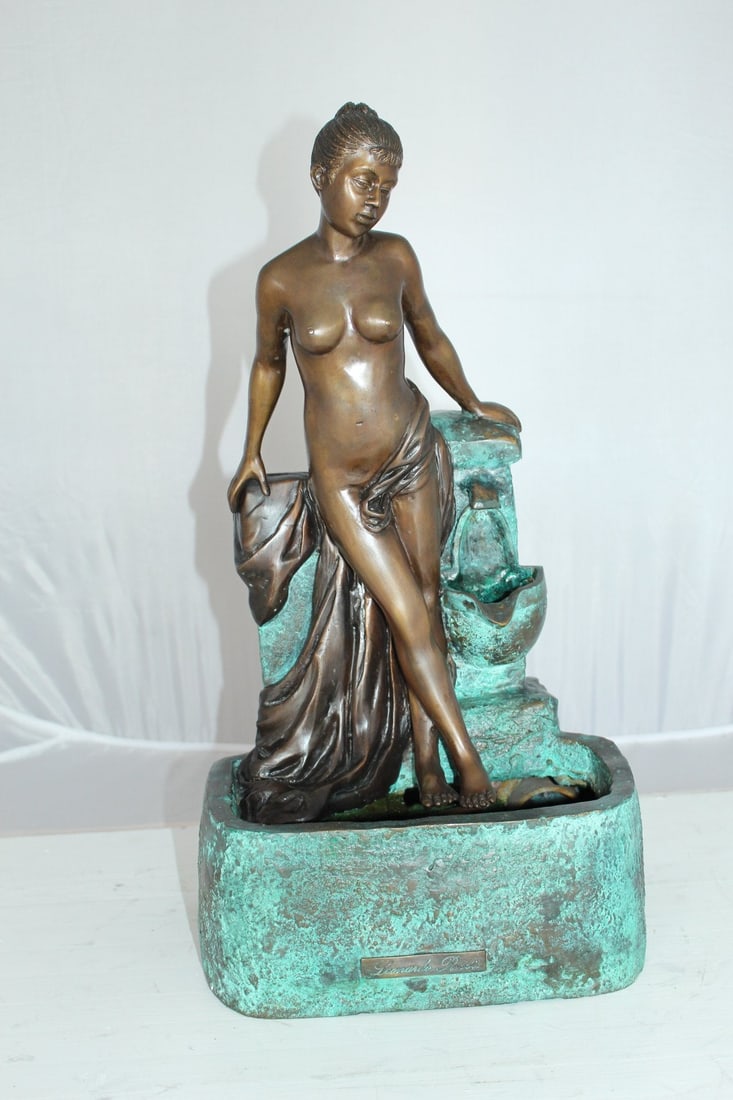 Lady on Wall fountain Bronze Statue Art Nude - Size: 12"L x 9"W x 21"H. - 5