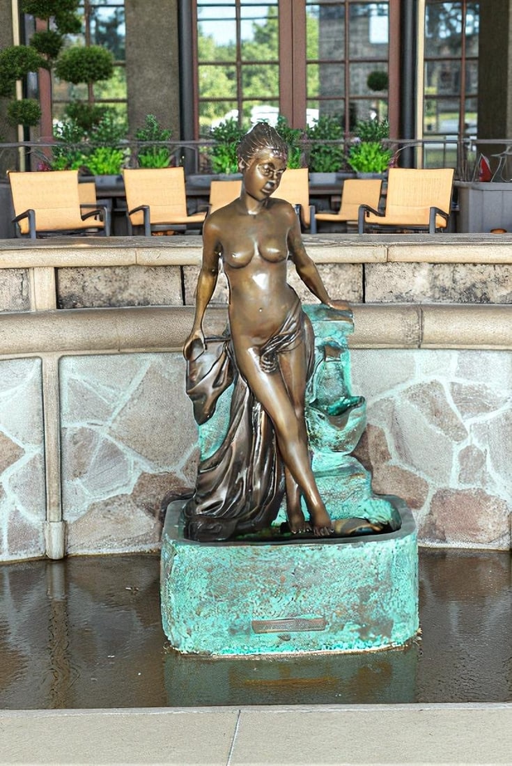 Lady on Wall fountain Bronze Statue Art Nude - Size: 12"L x 9"W x 21"H. - 6