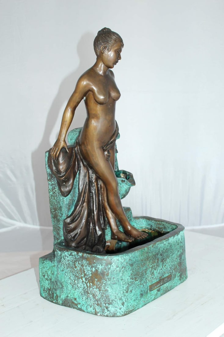 Lady on Wall fountain Bronze Statue Art Nude - Size: 12"L x 9"W x 21"H. - 7