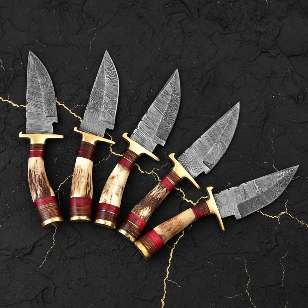 10 Hand-Forged Damascus Hunting Knives Stag Handle Sharp Blades w/ Sheaths - 3