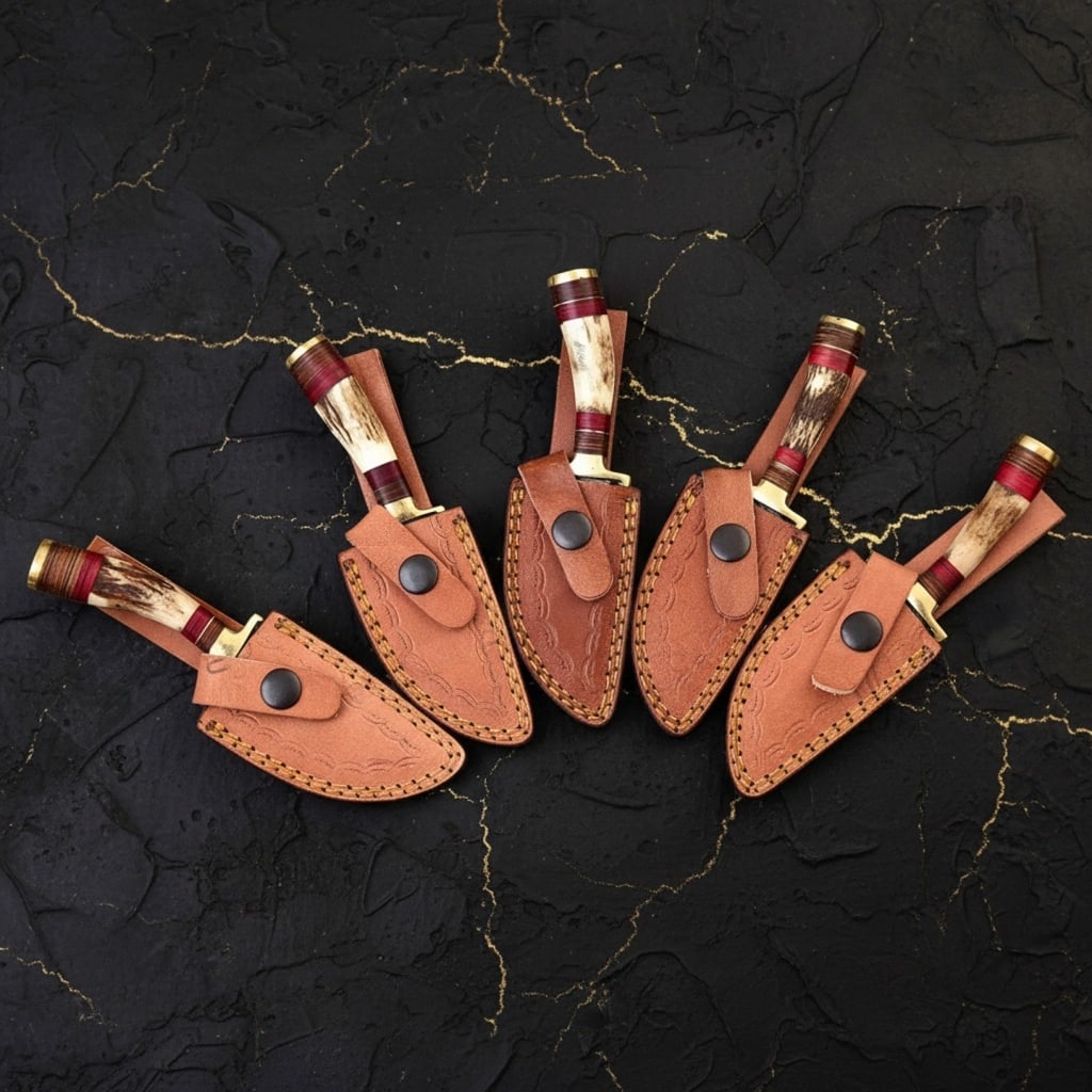 10 Hand-Forged Damascus Hunting Knives Stag Handle Sharp Blades w/ Sheaths - 4