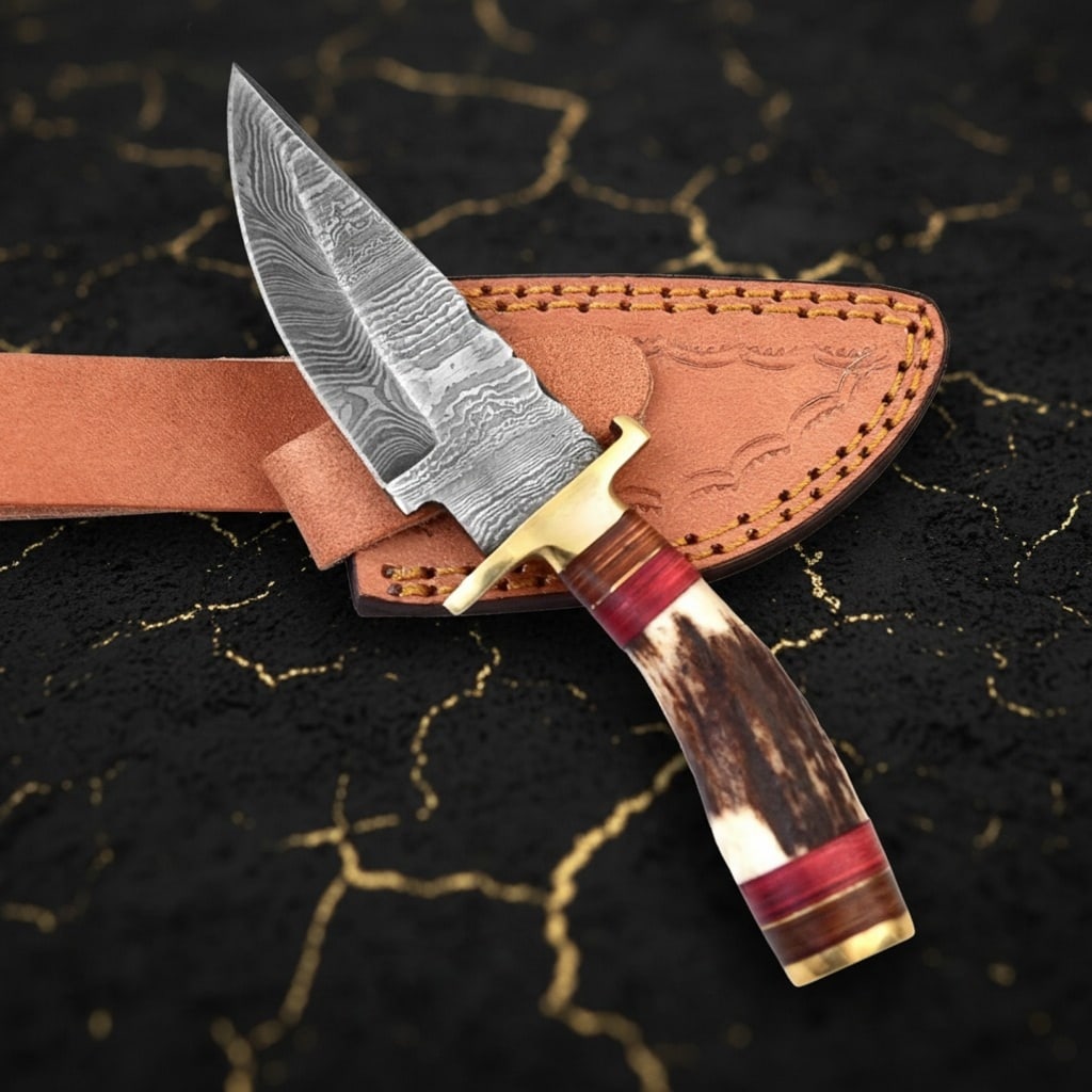 10 Hand-Forged Damascus Hunting Knives Stag Handle Sharp Blades w/ Sheaths - 5