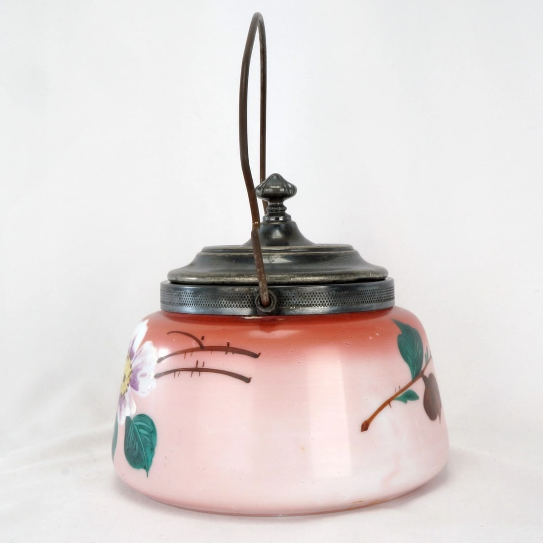 Victorian Painted Glass Biscuit Jar Silverplate - 3