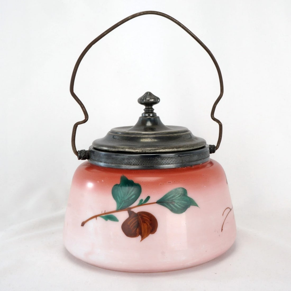 Victorian Painted Glass Biscuit Jar Silverplate - 4