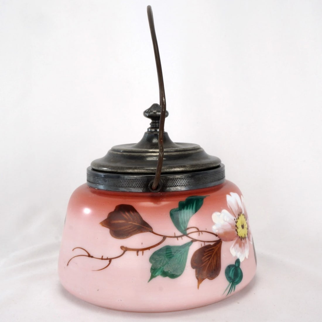 Victorian Painted Glass Biscuit Jar Silverplate - 5