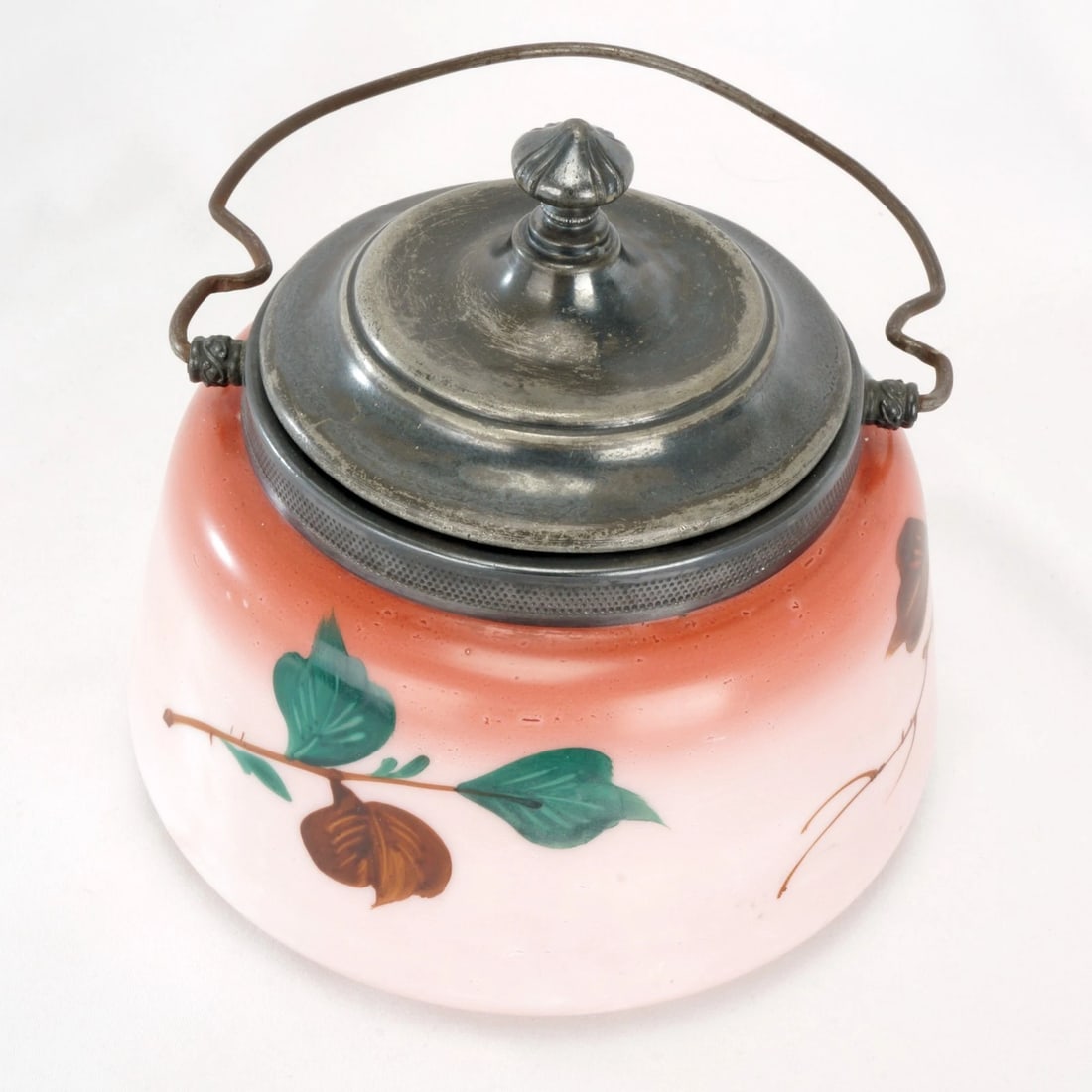 Victorian Painted Glass Biscuit Jar Silverplate - 7