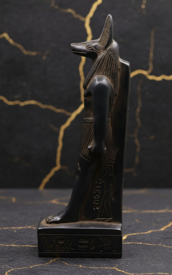 Hand Carved Black Stone Anubis Figurine Ancient Egyptian Deity Statue - 9