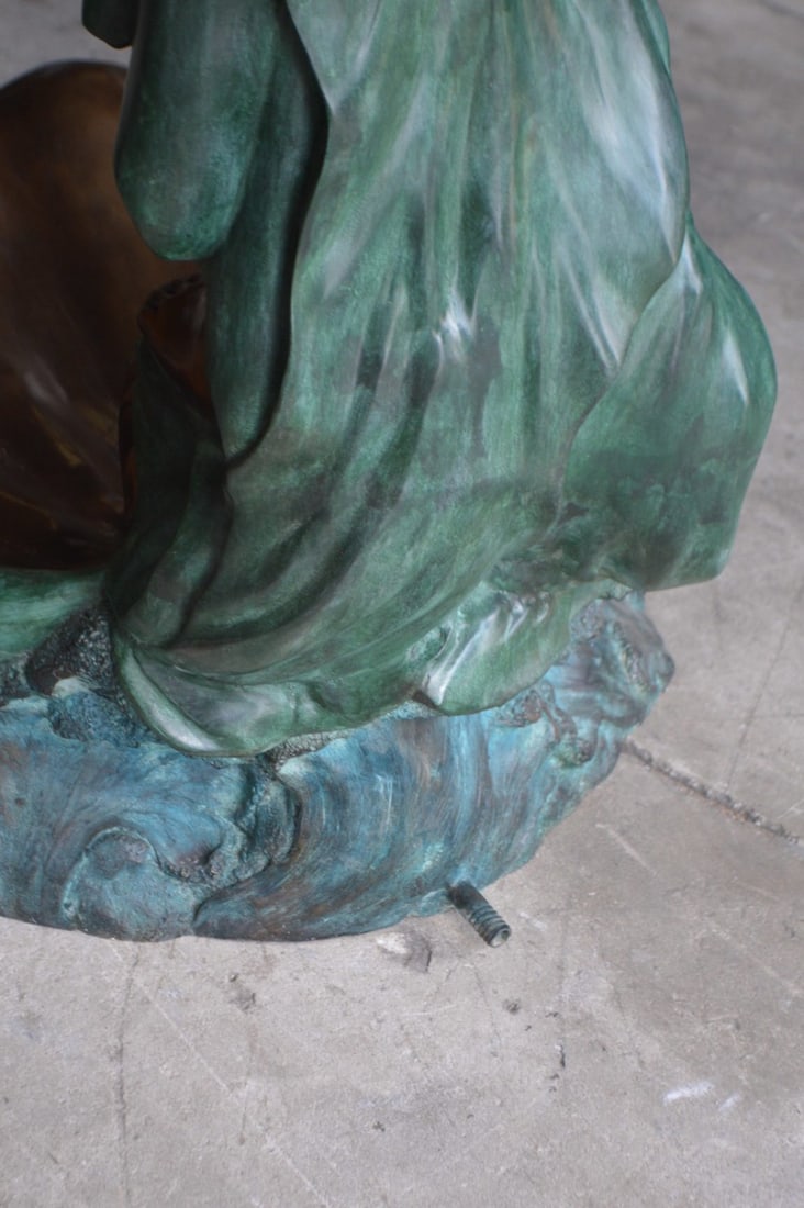 Girl Holding a Pot on Shell Fountain Bronze Statue - Size: 33"L x 30"W x 62"H. - 12