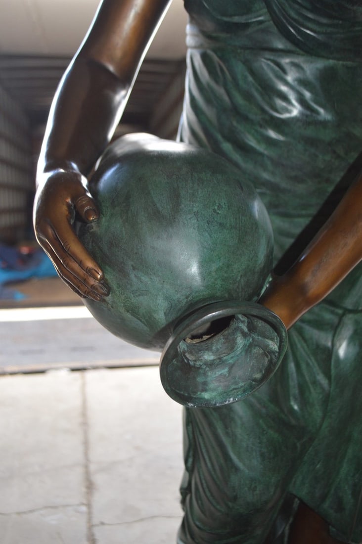 Girl Holding a Pot on Shell Fountain Bronze Statue - Size: 33"L x 30"W x 62"H. - 15