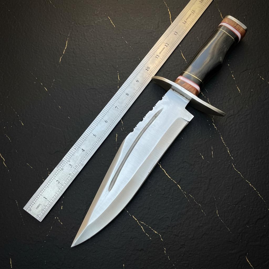 Handmade 15" D2 Steel Bowie Knife | Hunting Fixed Blade with Bull Horn Handle - 3