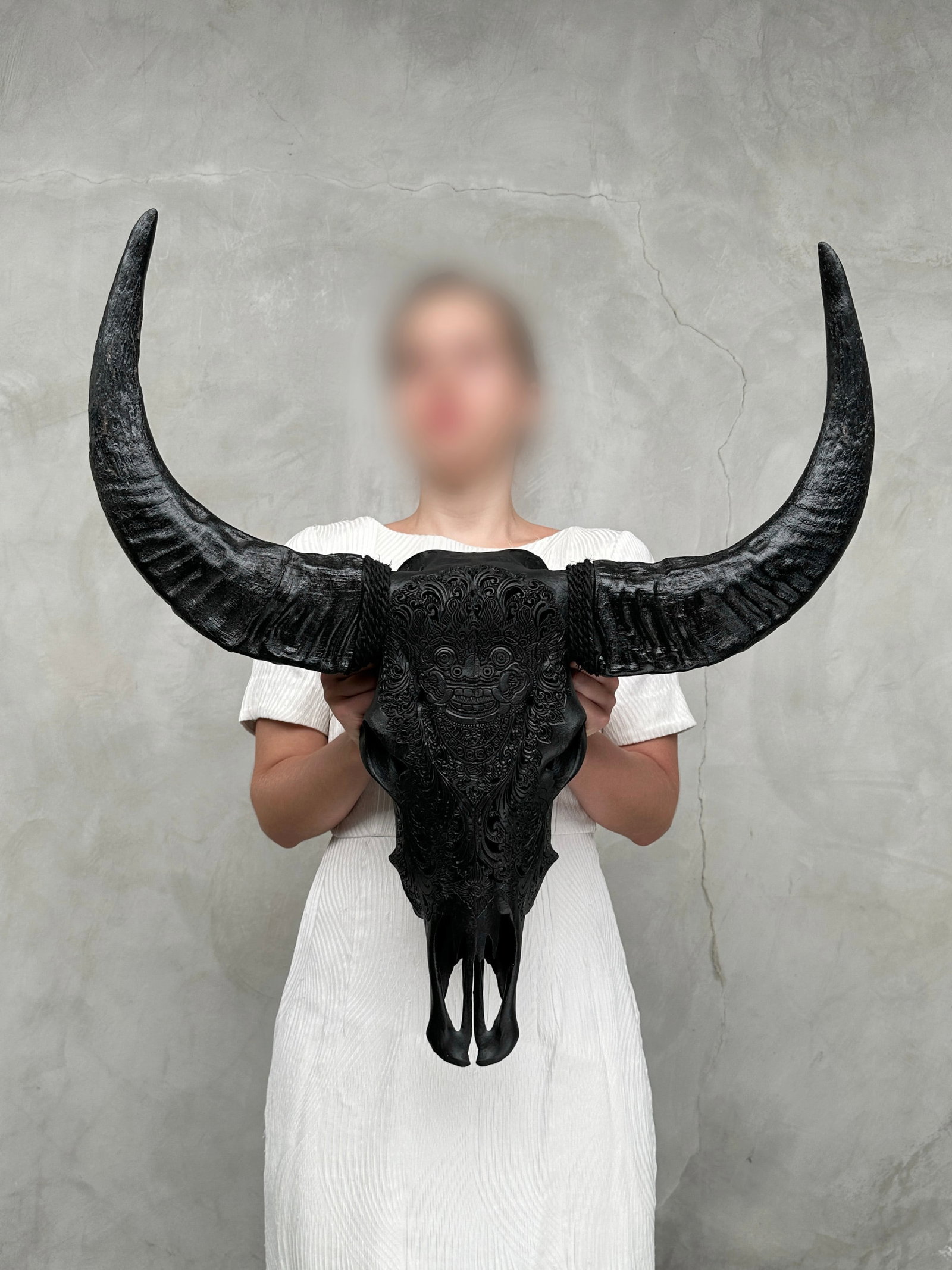 Black buffalo skull - Balinese Barong carving - 2