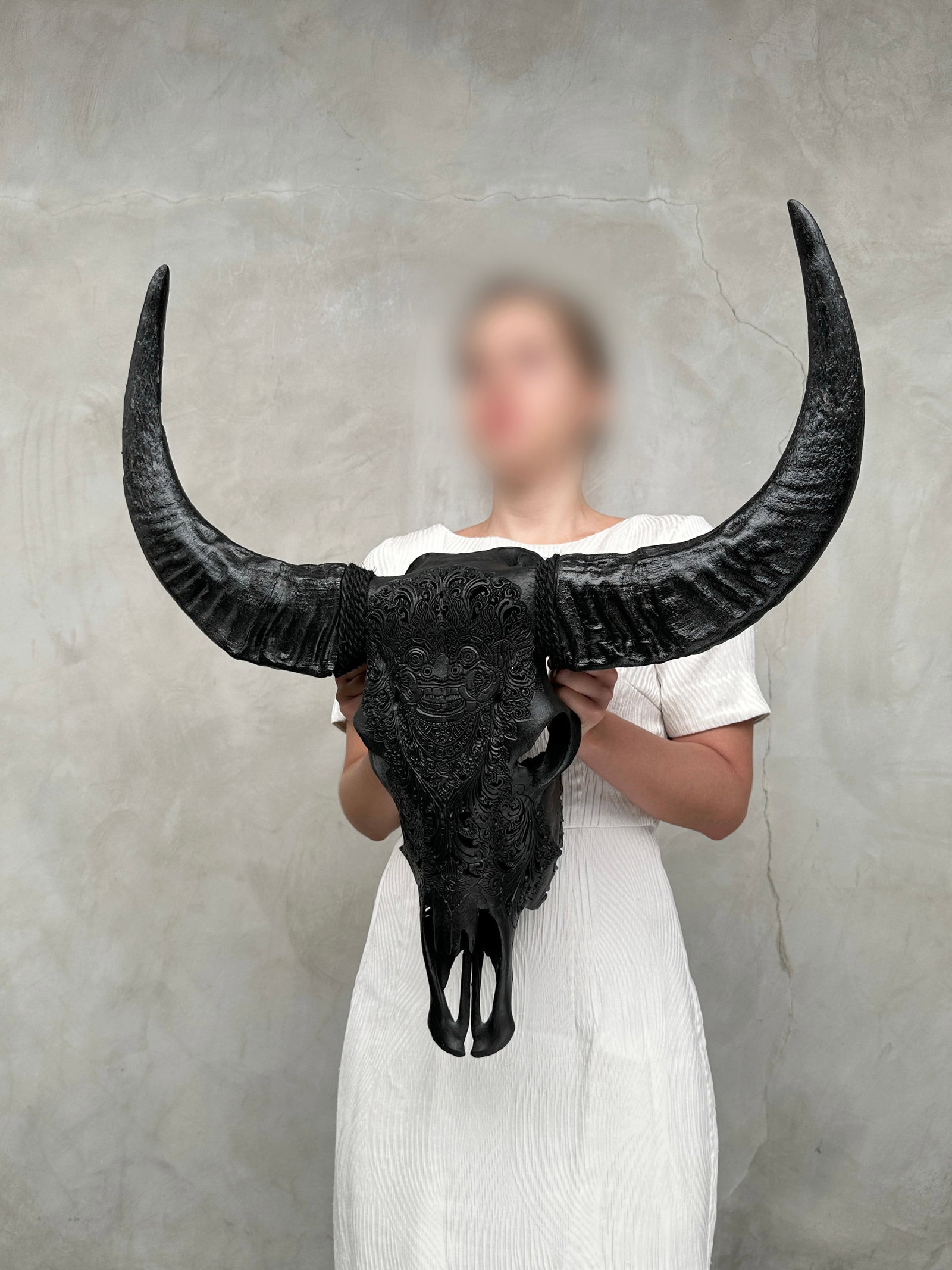 Black buffalo skull - Balinese Barong carving - 3