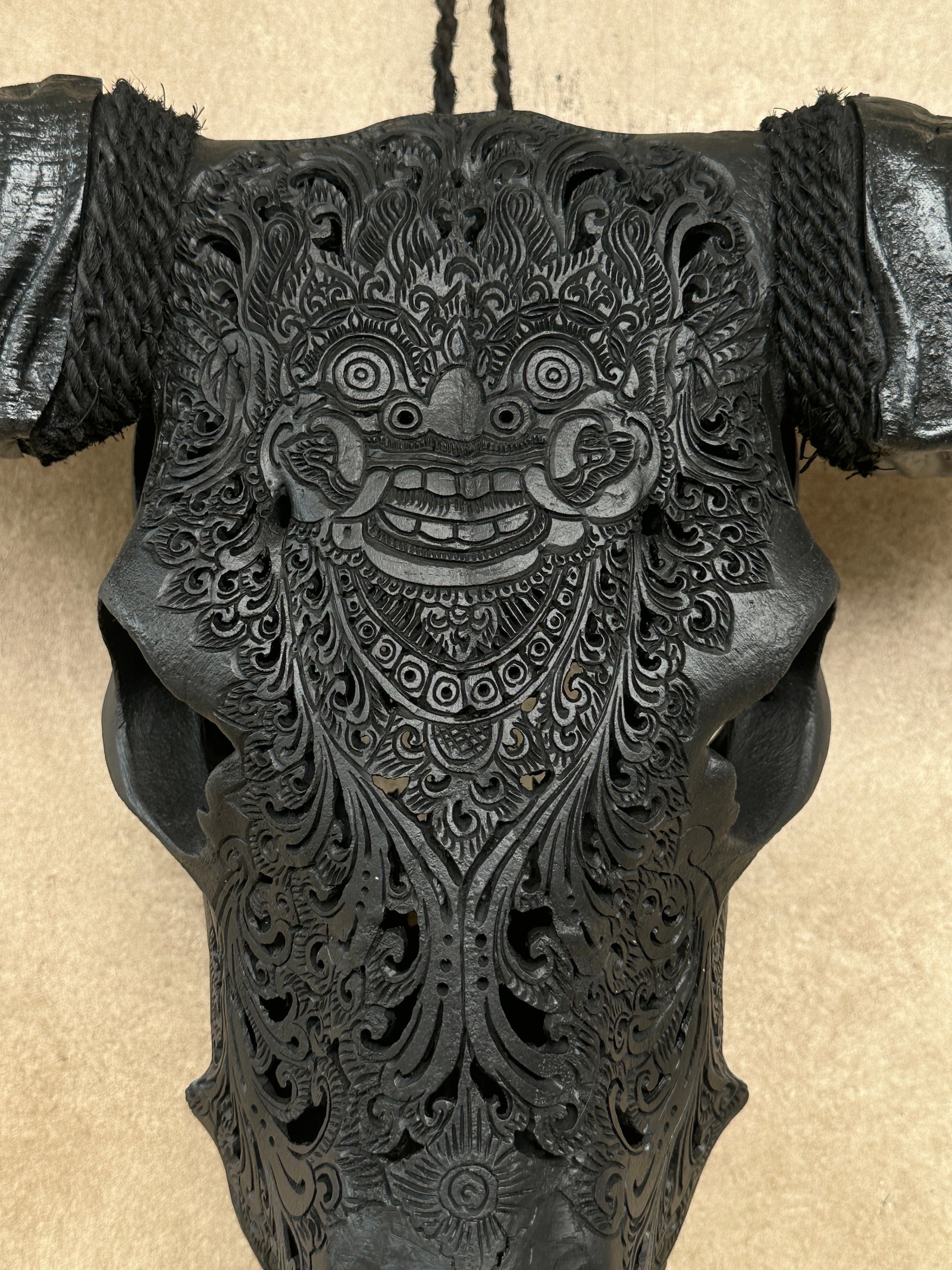 Black buffalo skull - Balinese Barong carving - 4