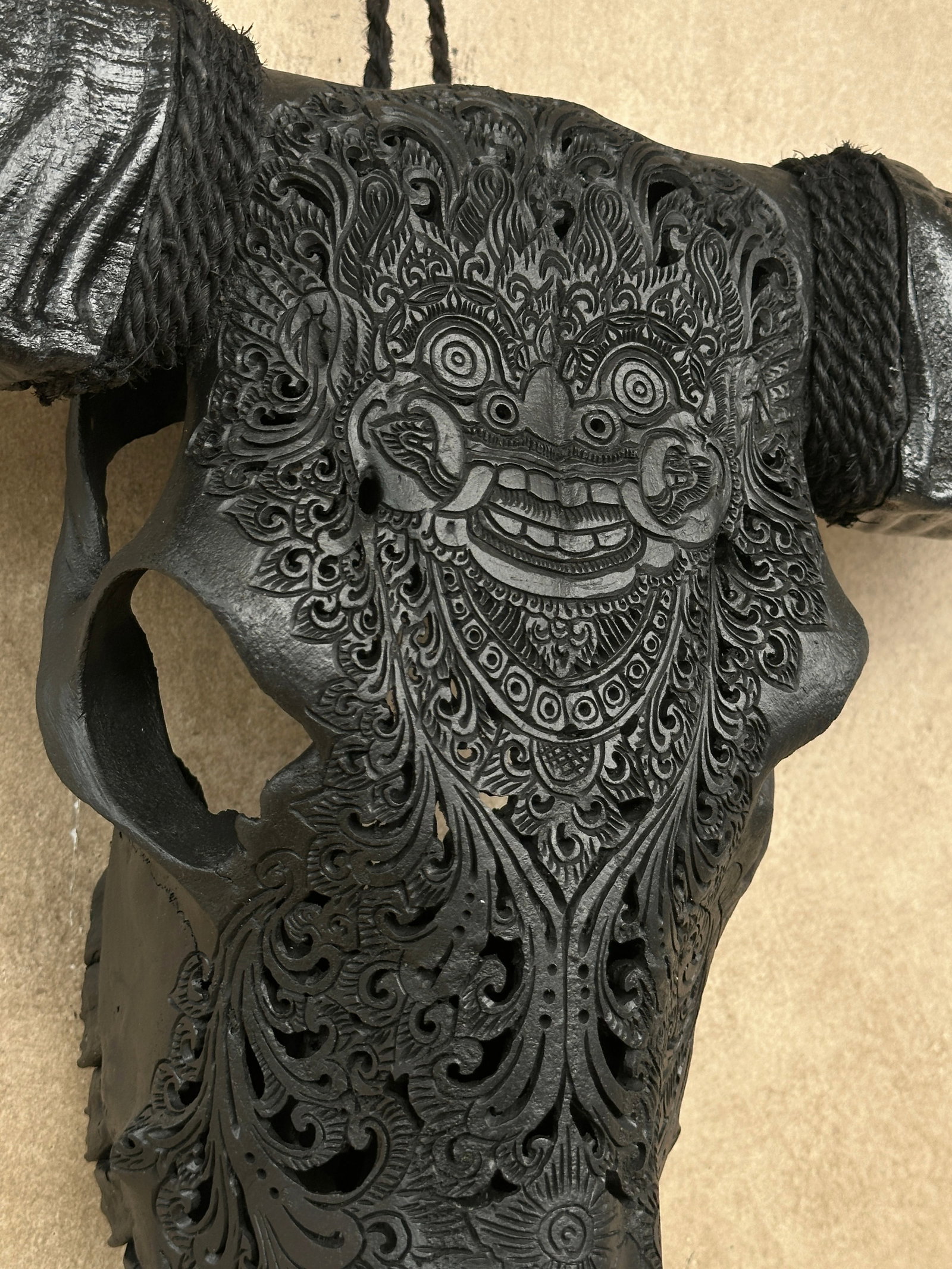 Black buffalo skull - Balinese Barong carving - 7
