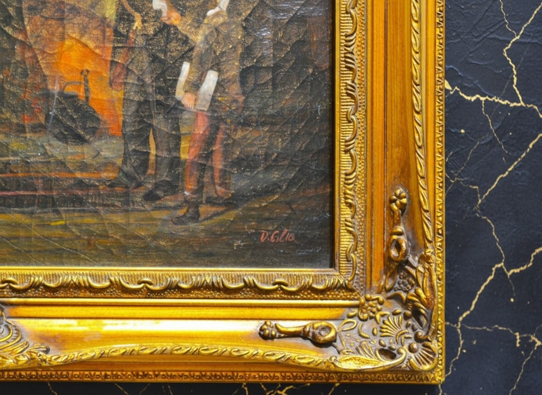 Ornate Gesso & Wood Frame Antique Gold Finish Vintage Art Oil Painting Copy - 4