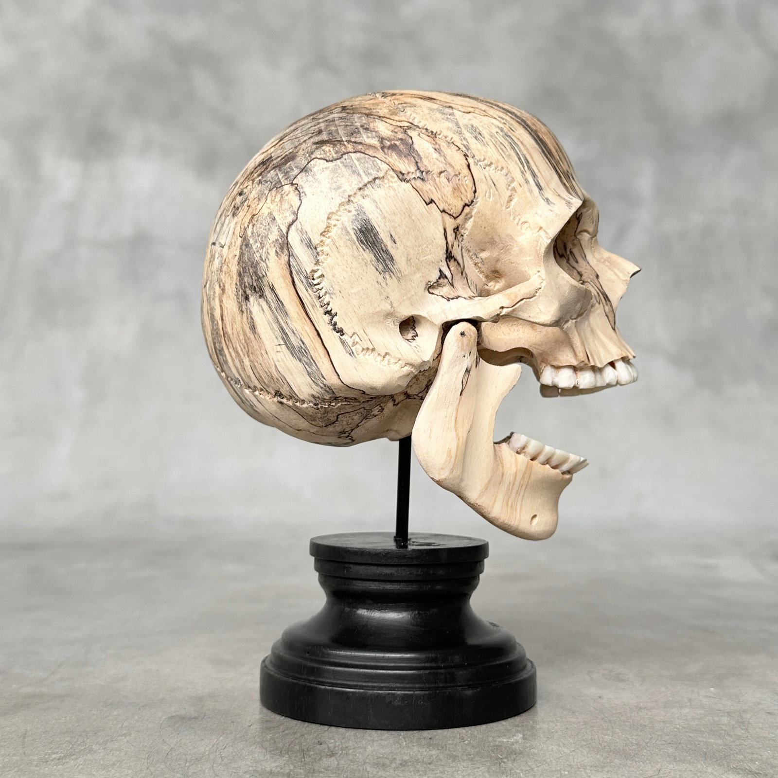 Wonderful human skull with a beautiful grain on a custom stand - 10
