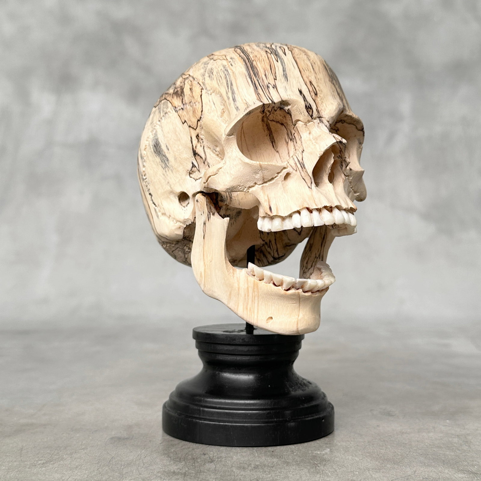 Wonderful human skull with a beautiful grain on a custom stand - 6