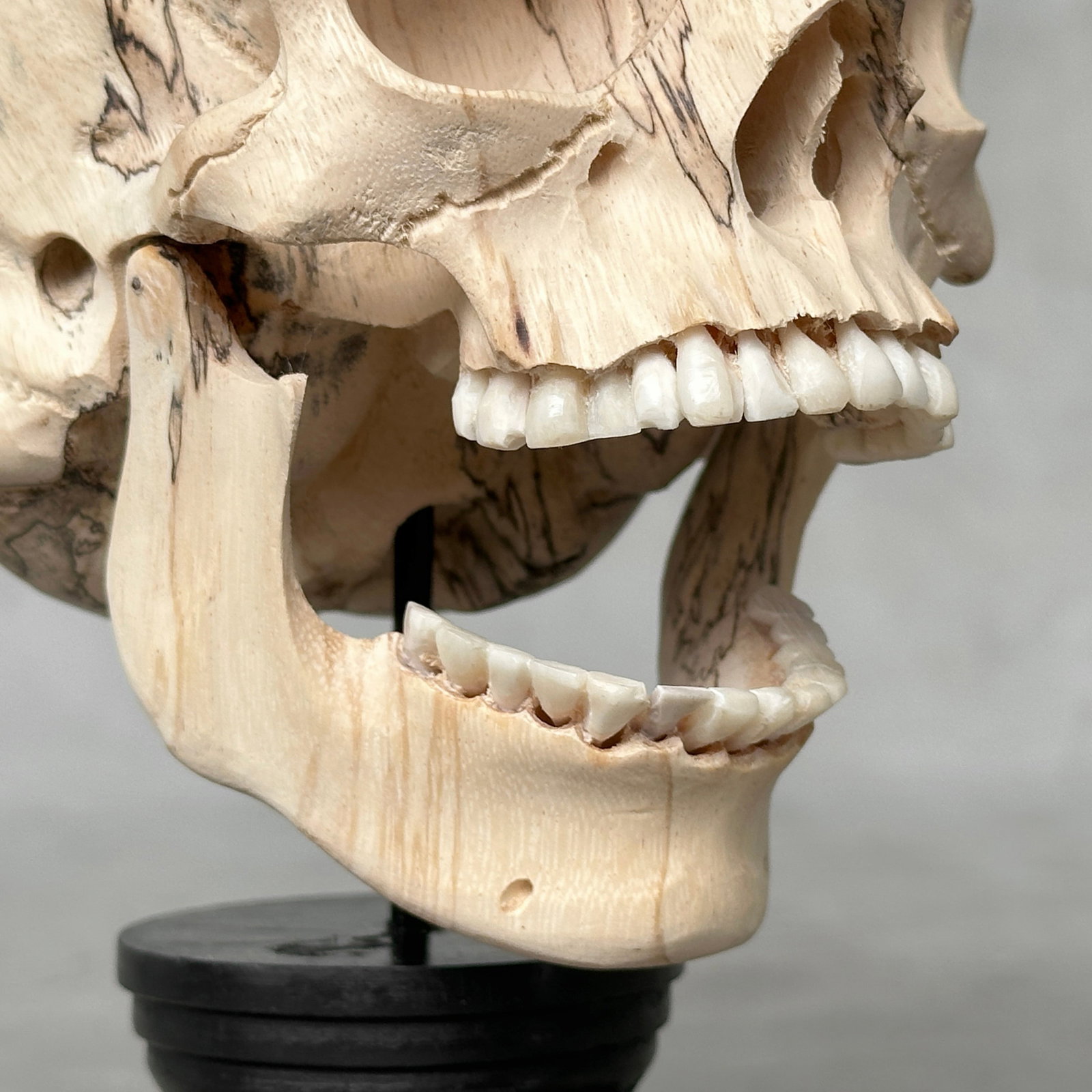 Wonderful human skull with a beautiful grain on a custom stand - 8