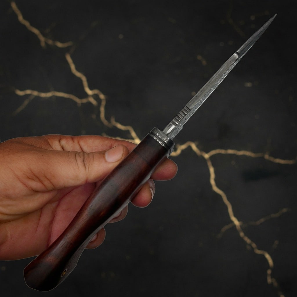 10.5" Damascus Steel Fixed Blade Knife Wood Handle Mosaic Pin with Sheath - 4