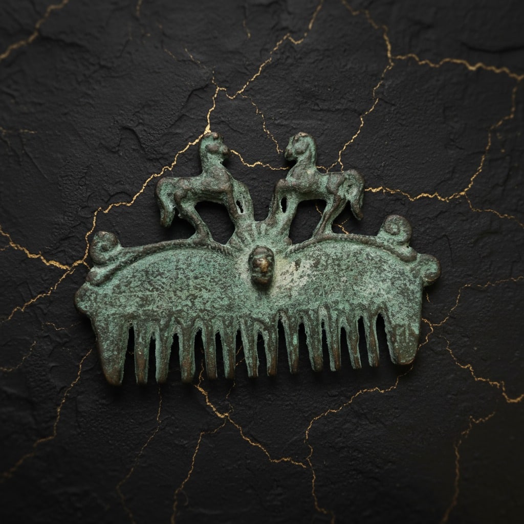 Antique Brass Tone Grecian Equine Motif Decorative Hair Accessory - 2