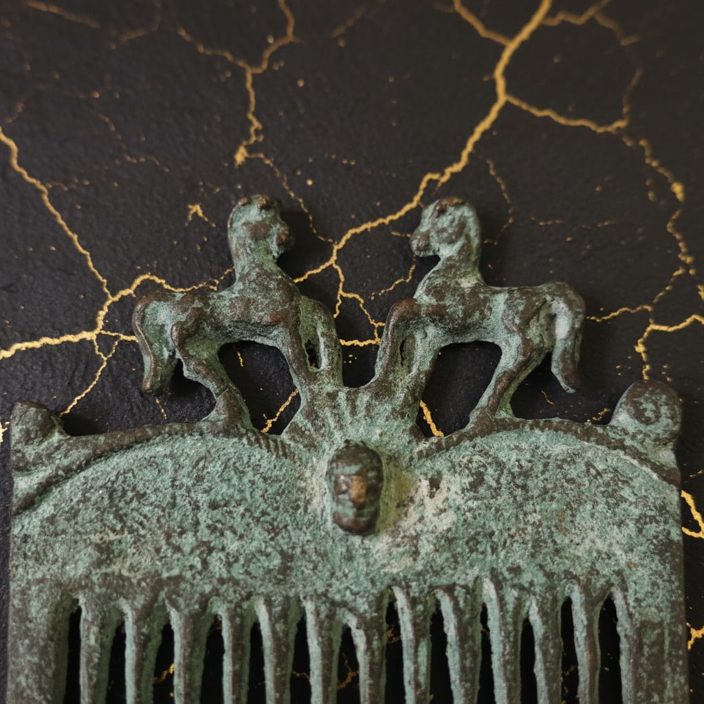 Antique Brass Tone Grecian Equine Motif Decorative Hair Accessory - 3