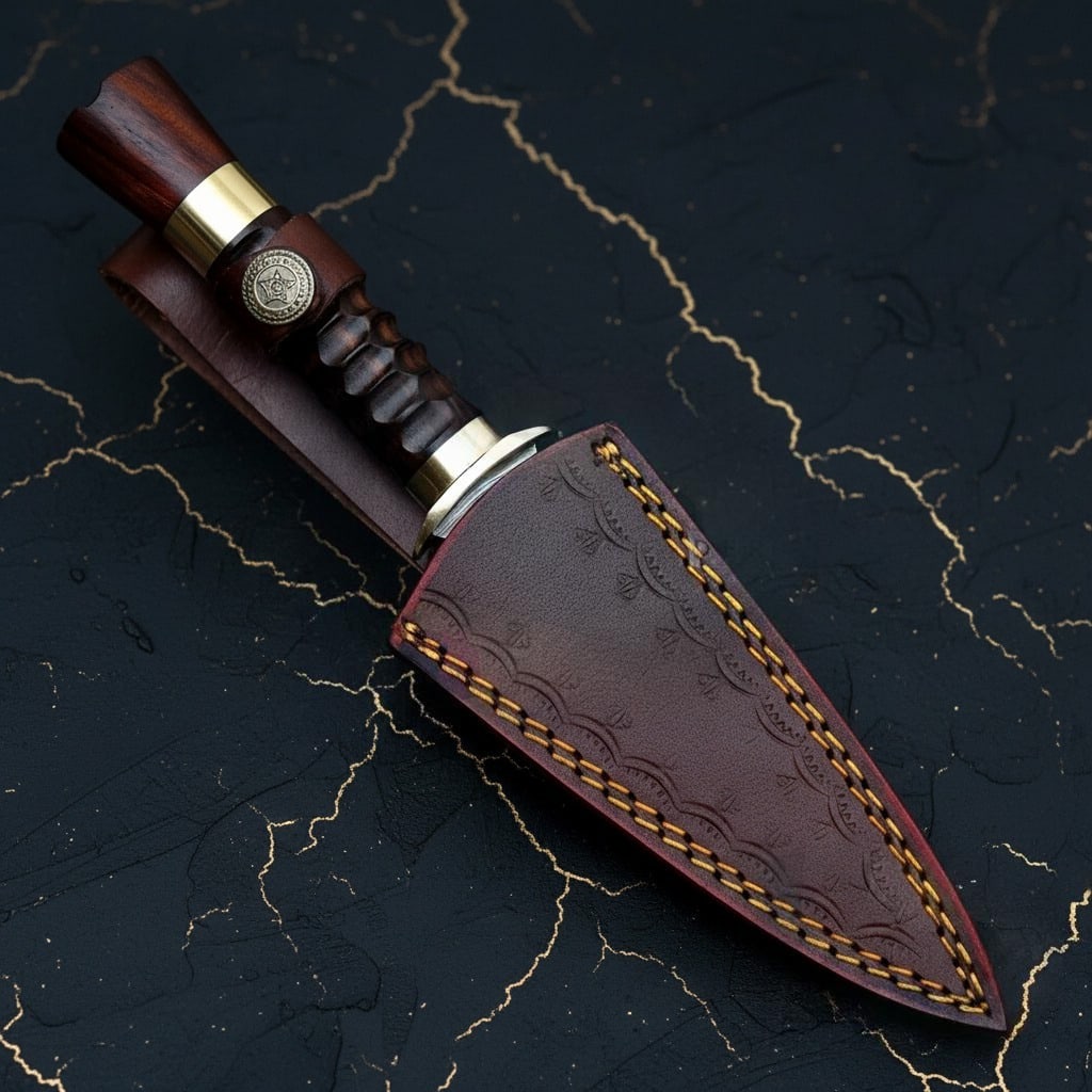 Hand-Forged Damascus Steel Hunting Knife with Leather Sheath Utility Blade - 4