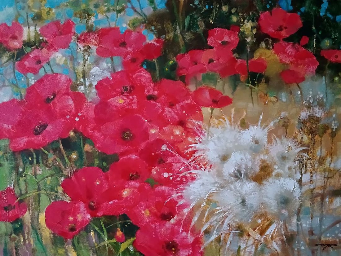 Abstract oil painting Poppies in the Field Anatoly Tarabanov: Title: Abstract oil painting Poppies in the Field Anatoly Tarabanov Description: NoTar 439 Abstract oil painting Poppies in the Field Anatoly Tarabanov is a vibrant floral composition that showcases t