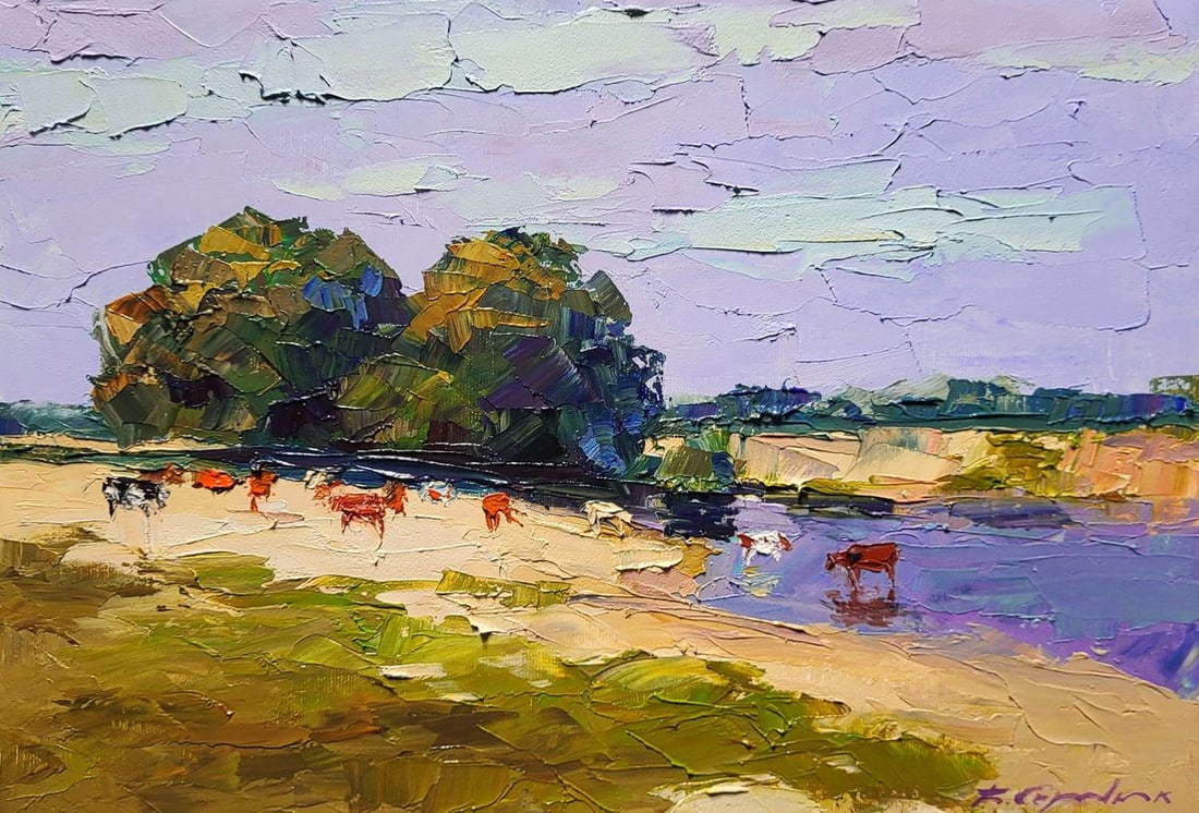 Oil painting Near the summer river Boris Serdyuk: Title: Oil painting Near the summer river Boris Serdyuk Description: NoSERB 1267 Oil painting Near the summer river Boris Serdyuk is a vivid landscape that highlights the artist's exceptional mastery 