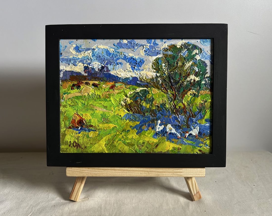 Oil painting Summer smell of grass Alex Kalenyuk: Title: Oil painting Summer smell of grass Alex Kalenyuk Description: NoAAA3972 This oil painting cardboard, titled "Summer smell of grass", the artist employs an expressive impasto technique, layering