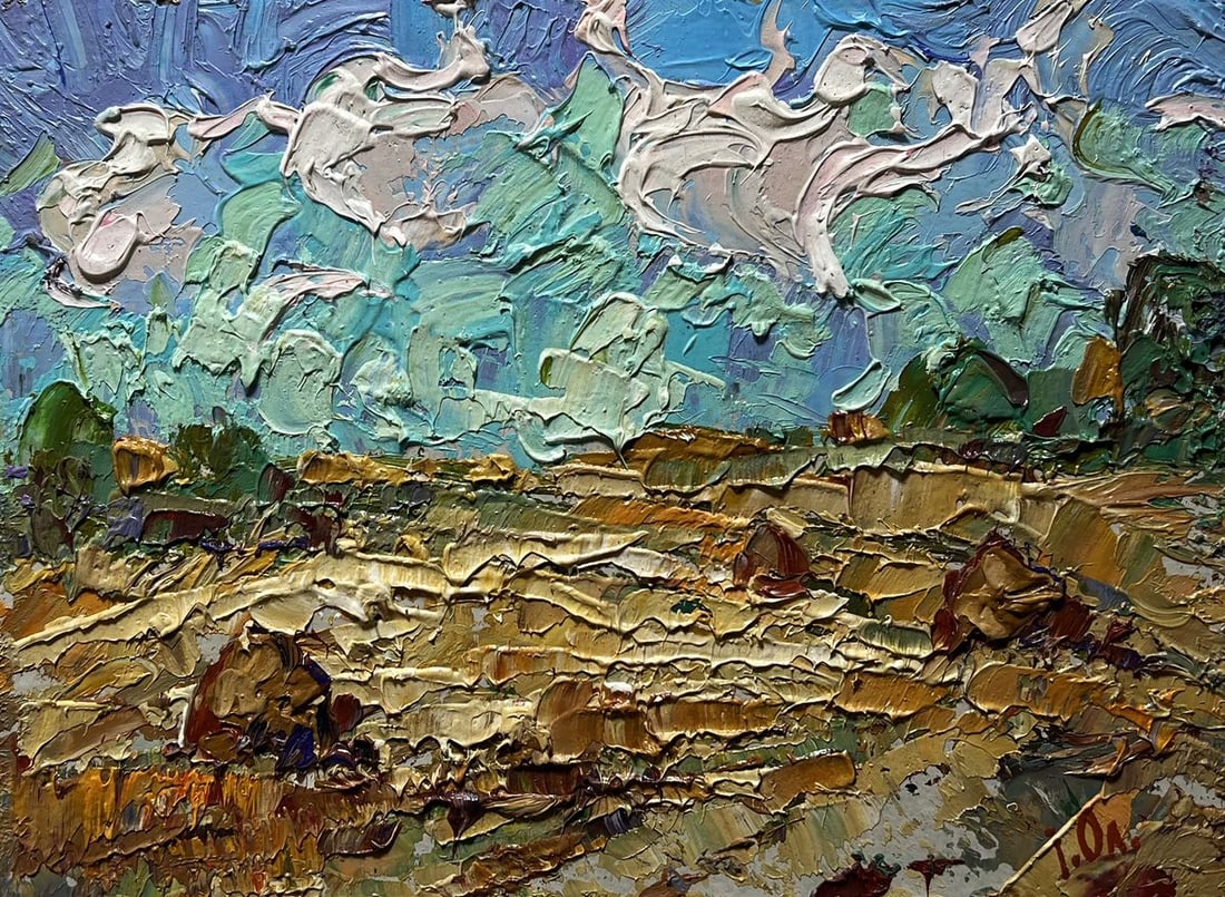 Oil painting White clouds over the field Alex Kalenyuk - 3