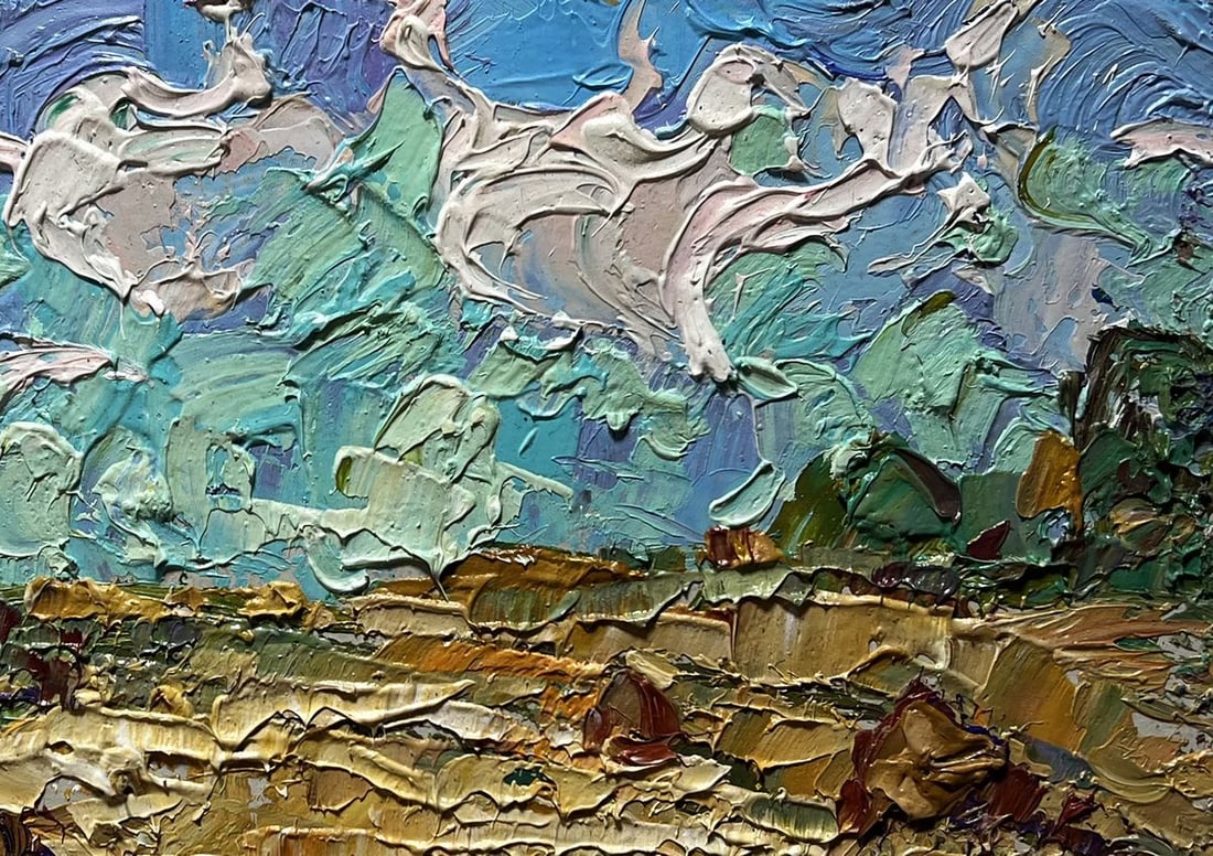 Oil painting White clouds over the field Alex Kalenyuk - 8