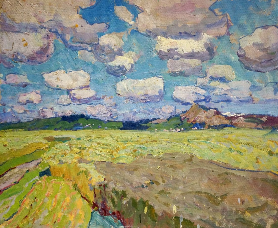 Oil painting Field landscape Kolosovsky Georgy Sergeevich: Title: Oil painting Field landscape Kolosovsky Georgy Sergeevich Description: NoVerns 619 *** ABOUT THIS PAINTING *** * TITLE: "Field landscape" * ARTISTS: Kolosovsky Georgy Sergeevich * SIZE: 46x60 c