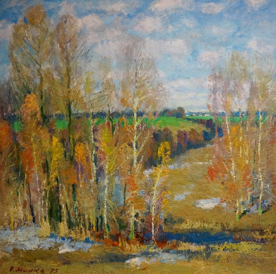 Oil painting After winter Mynka Alexander Fedorovich: Title: Oil painting After winter Mynka Alexander Fedorovich Description: NoVern 719 *** ABOUT THIS PAINTING *** * TITLE: "After winter" * ARTISTS: Mynka Alexander Fedorovich * SIZE: 80x80 cm/'31.49x31